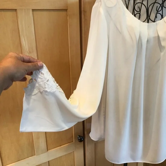 Cato semi sheer cream white lace long sleeve Top S - Picture 2 of 7